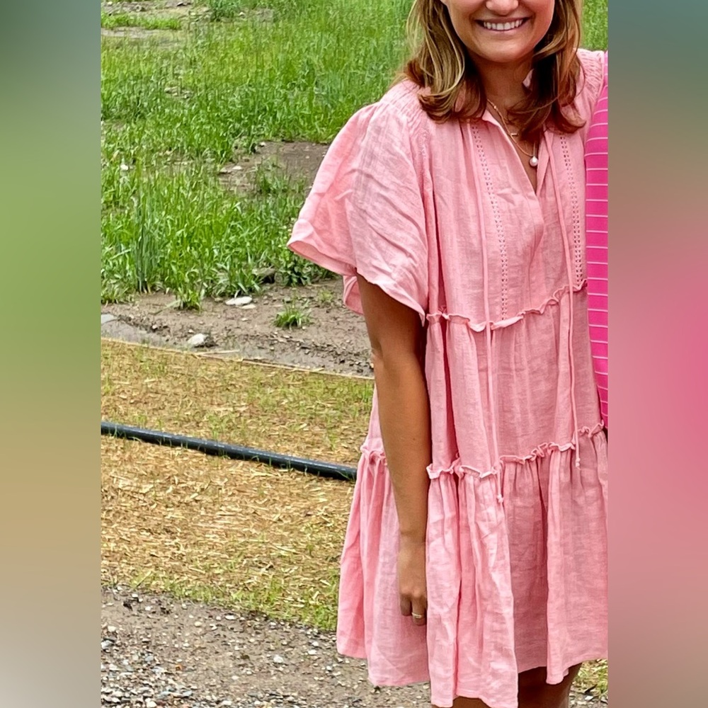 Karlie Pink Tiered Shift Dress - Medium